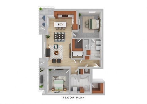 Floor plan for 2 beds, 2 baths, 1098 sqft